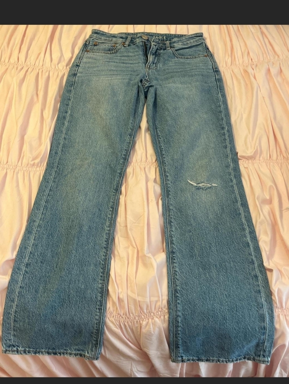 American Eagle Outfitters Medium Wash Flare Jeans with Knee Distress